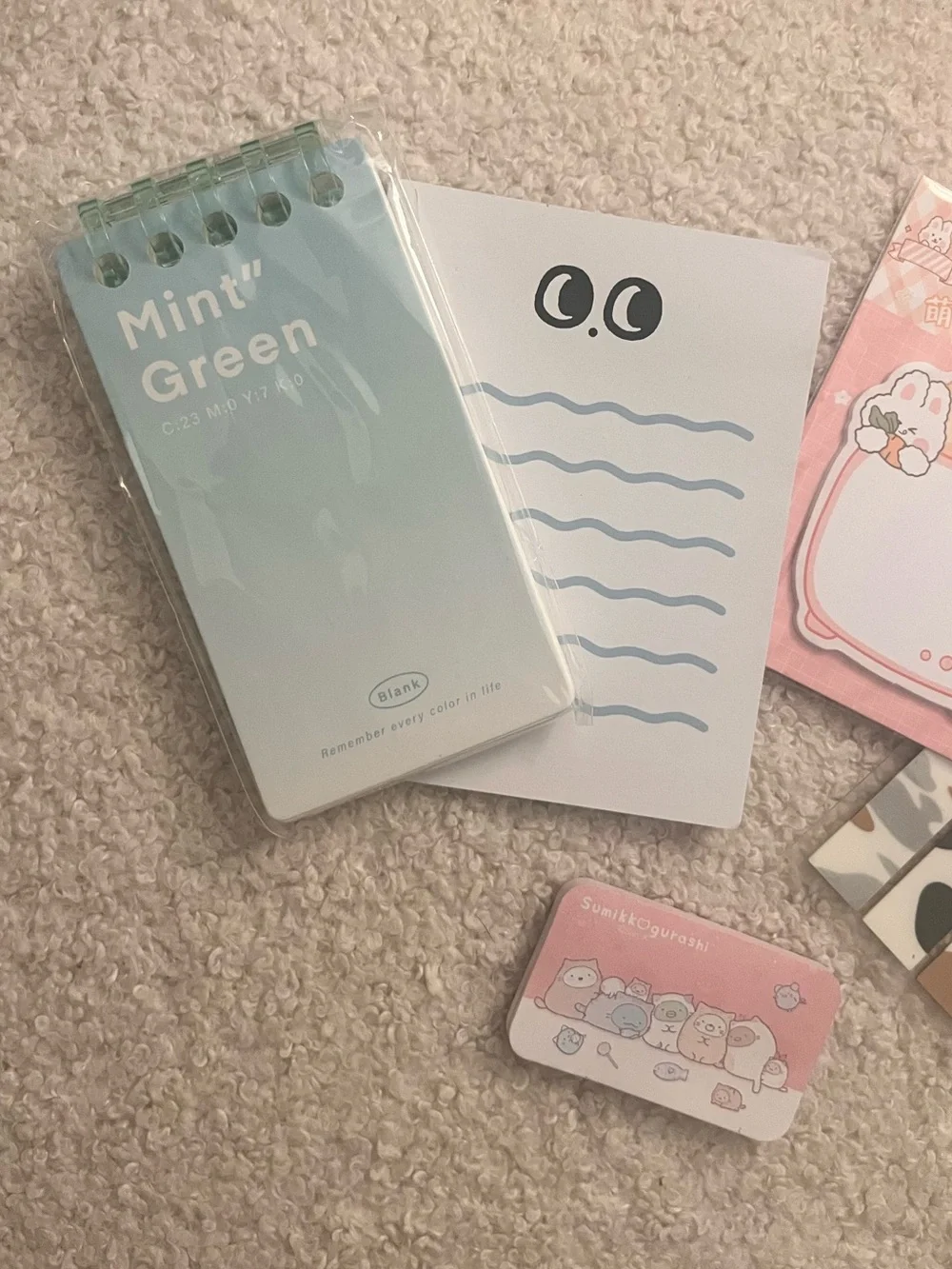 🎉 kawaii stationery bundle — cats, sticky notes, notebook, memo pad
